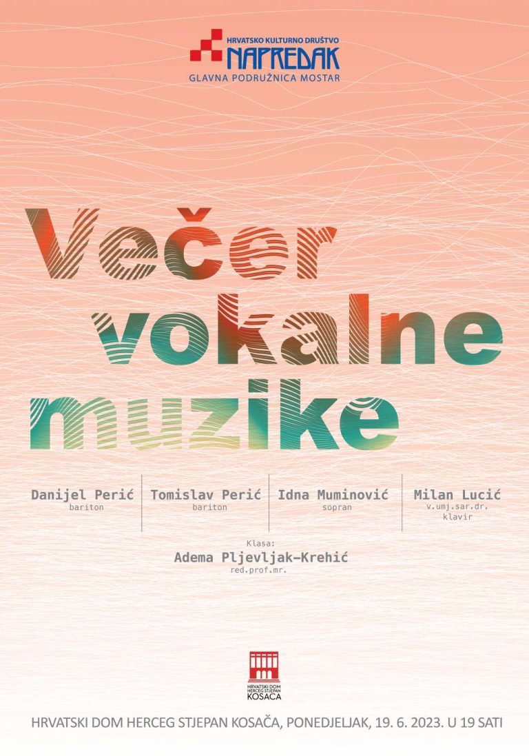 Koncert “Večer vokalne muzike” u ponedjeljak u Mostaru