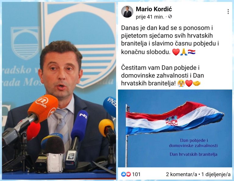 Mario Kordić čestitao Dan pobjede i domovinske zahvalnosti i Dan hrvatskih branitelja