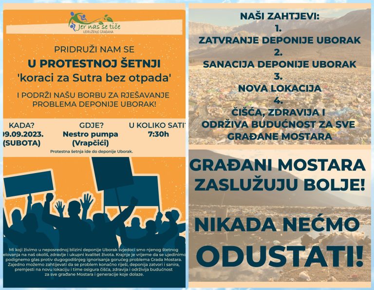 “Jer nas se tiče”: Protestna šetnja – “Koraci za sutra bez otpada”