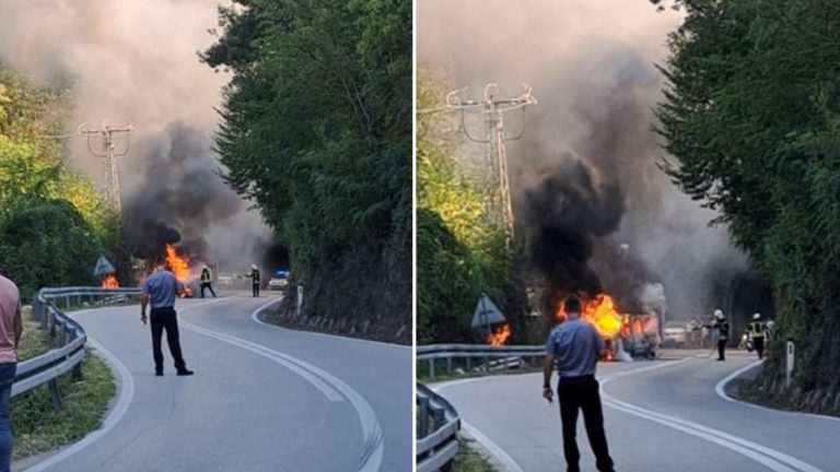 Jablanica – Prozor: Kombi se zapalio u vožnji, saobraćaj obustavljen