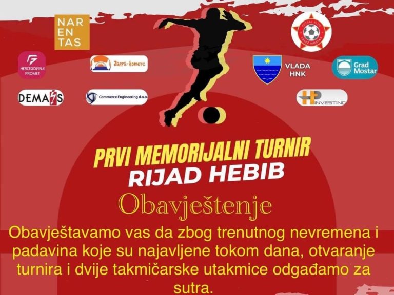 Memorijalni turnir “Rijad Hebib”: Otvaranje odgođeno za sutra zbog vremenskih neprilika