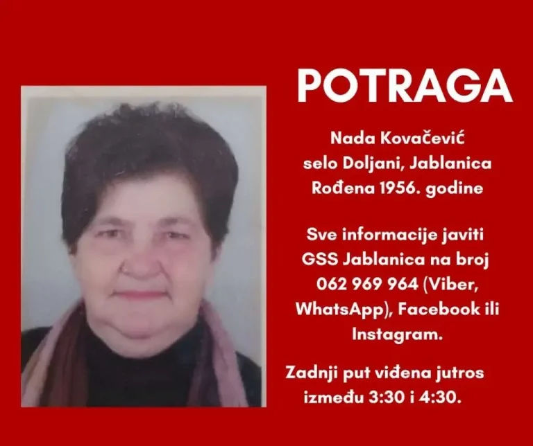Jablanica: Nestala Nada Kovačević iz Doljana