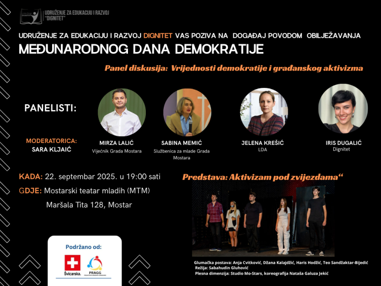 Međunarodni dan demokratije: Predstava i panel diskusija u Mostarskom teatru mladih