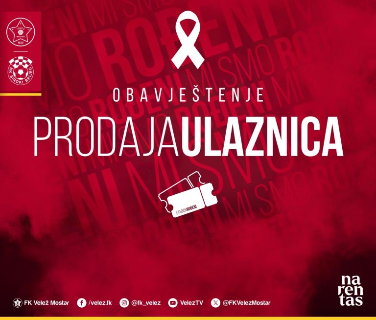 FK Velež: Prodaja ulaznica za večerašnju utakmicu u FanShopu i na Stadionu