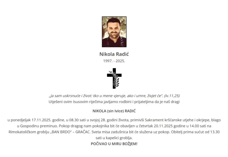 Mostar: Preminuo Nikola Radić, radnik koji je ozlijeđen na gradilištu tunela Varda