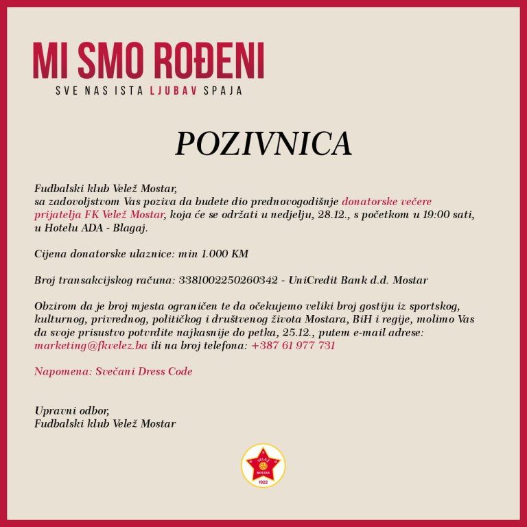 “Mi smo Rođeni”: Nova donatorska konferencija u organizaciji Upravnog odbora FK Velež