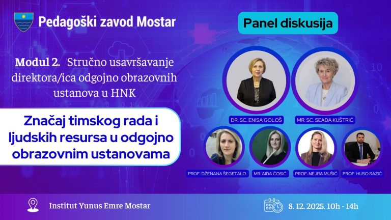 Mostar: Stručno usavršavanje direktora/ica vrtića,osnovnih i srednjih škola u HNK