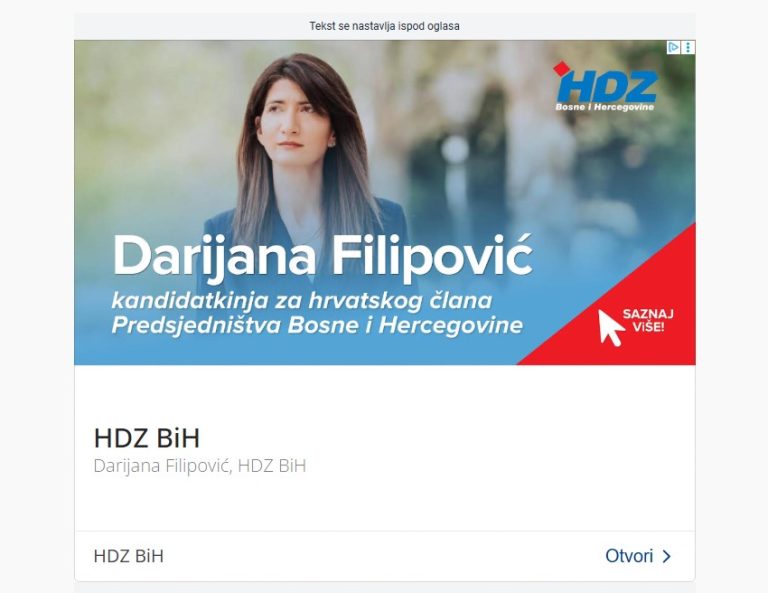 Sve za Darijanu: HDZ BiH nastavlja sa plaćenom reklamnom kampanjom