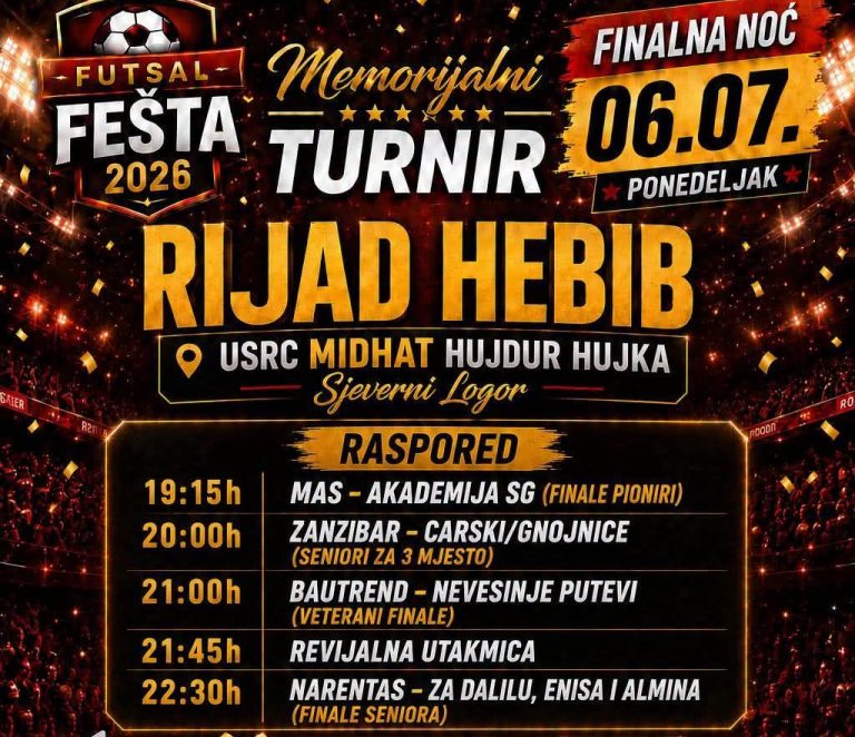 Veliko finale Memorijalnog futsal turnira “Rijad Hebib” večeras u Sjevernom logoru