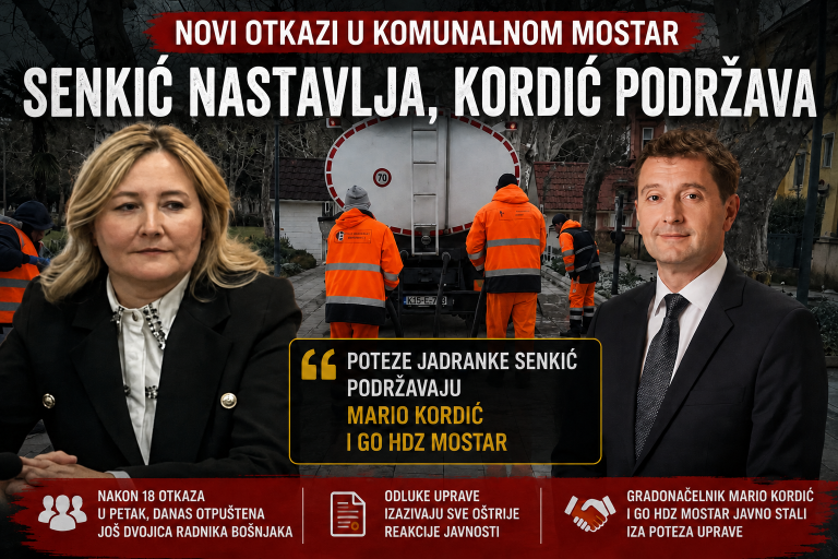Mostar.live saznaje: Nakon 18 otkaza, u Komunalnom Mostar danas otpuštena još dvojica radnika
