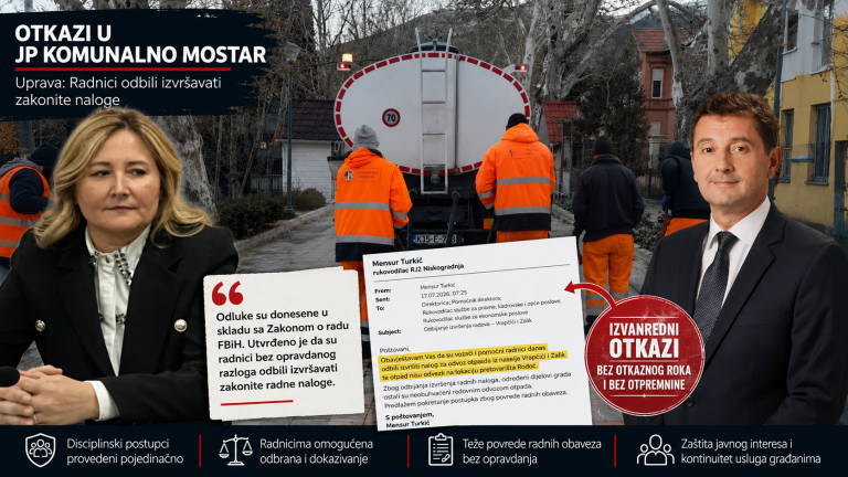 JP Komunalno Mostar: Otkazi uručeni zbog teških povreda radnih obaveza