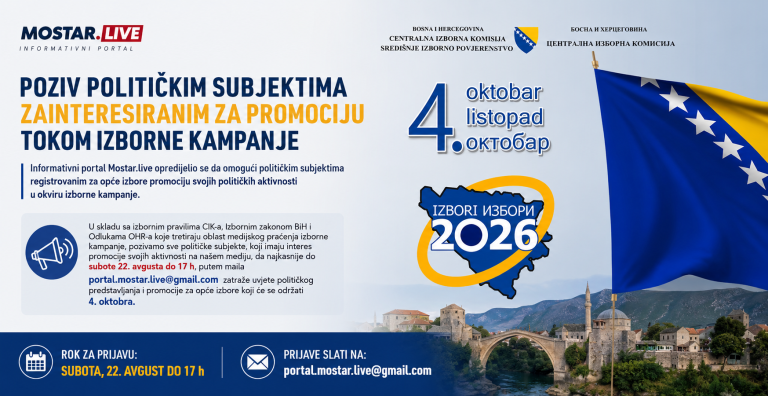 Mostar.live: Poziv političkim subjektima zainteresiranim za promociju tokom izborne kampanje