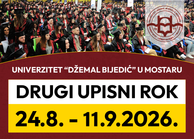 Univerzitet “Džemal Bijedić”: Otvoren Konkurs za upis studenata u prvu godinu I ciklusa studija u akademskoj 2026/2027. godini u drugom upisnom roku