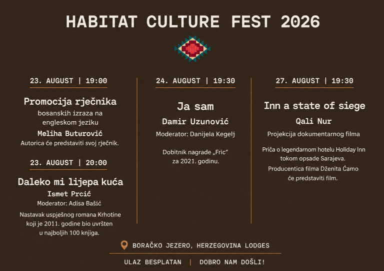 Habitat Culture Fest: Književna imena i filmska priča o Sarajevu stižu na Boračko jezero