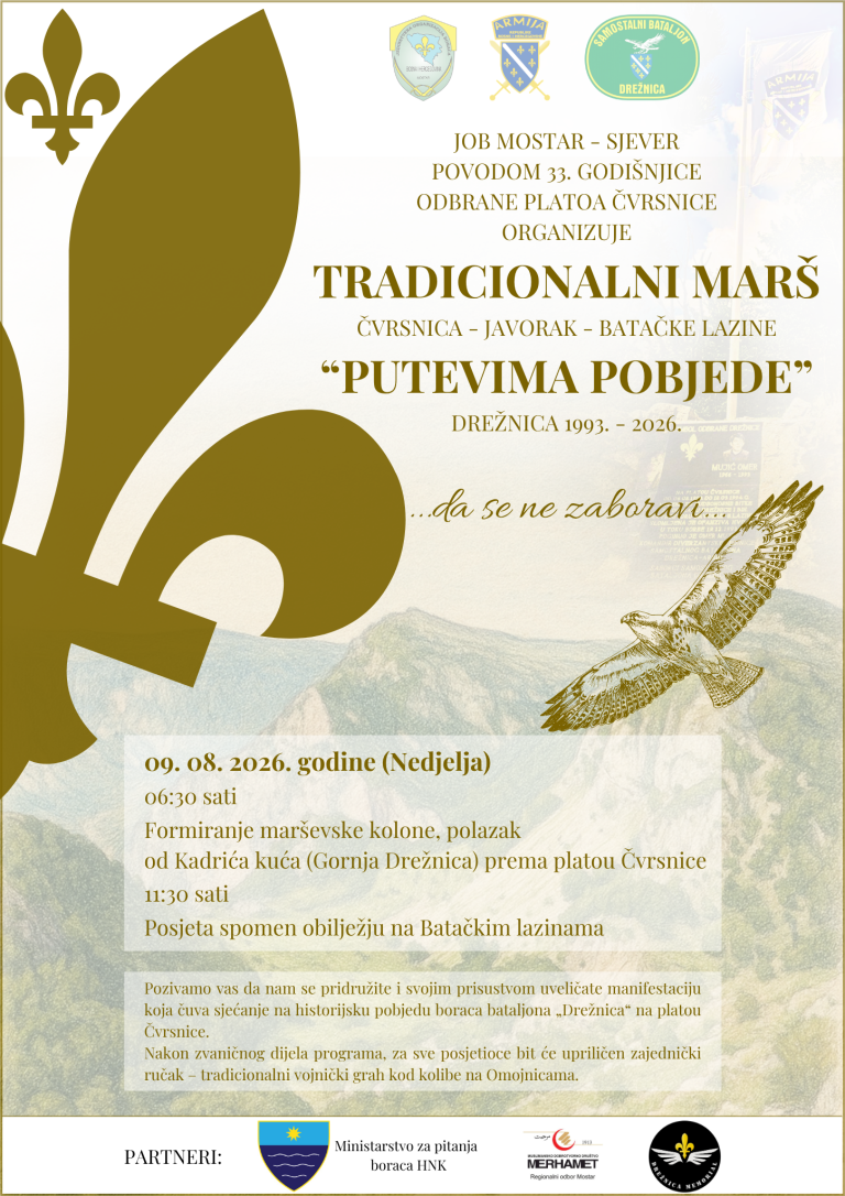 Tradicionalni marš „Putevima pobjede“: Obilježavanje 33. godišnjice odbrane platoa Čvrsnice
