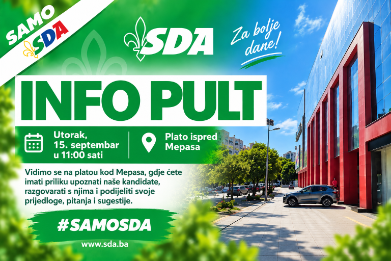 Opći izbori 2026: SDA danas organizuje „Info pult“ na platou kod Mepasa